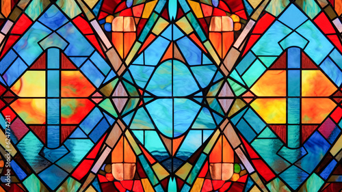 Cross on Stained Glass Window - Enhanced with Generative AI