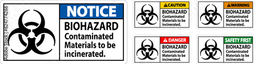 Biohazard Warning Label Biohazard Contaminated Materials To Be Incinerated