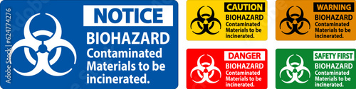 Biohazard Warning Label Biohazard Contaminated Materials To Be Incinerated