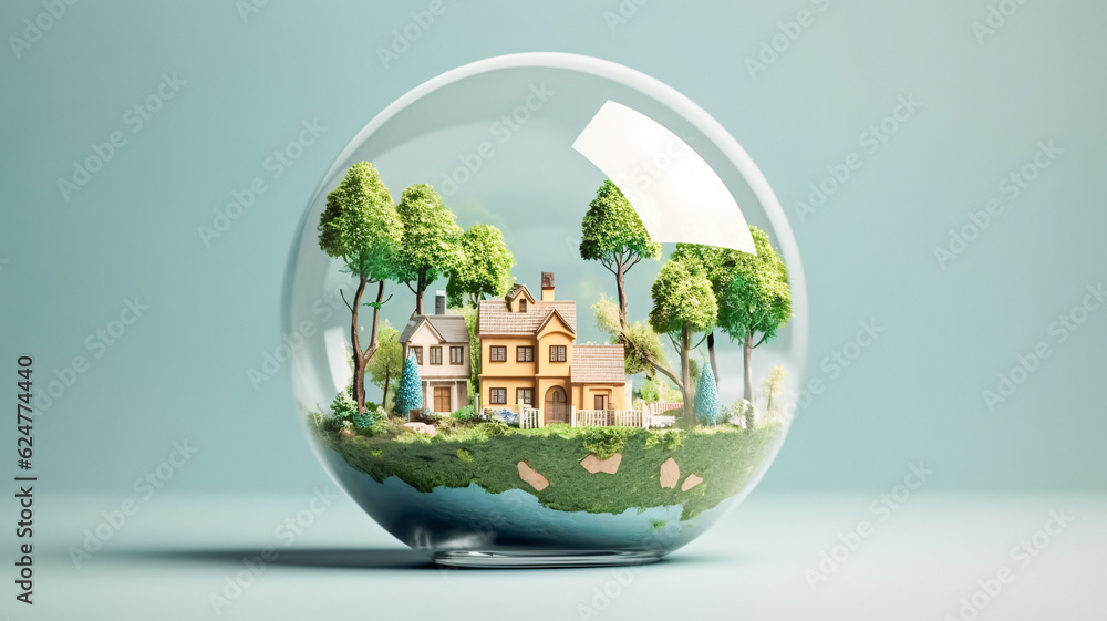 Glass Globe with House Inside - Generative AI Glass Globe with House Inside - Generative AI