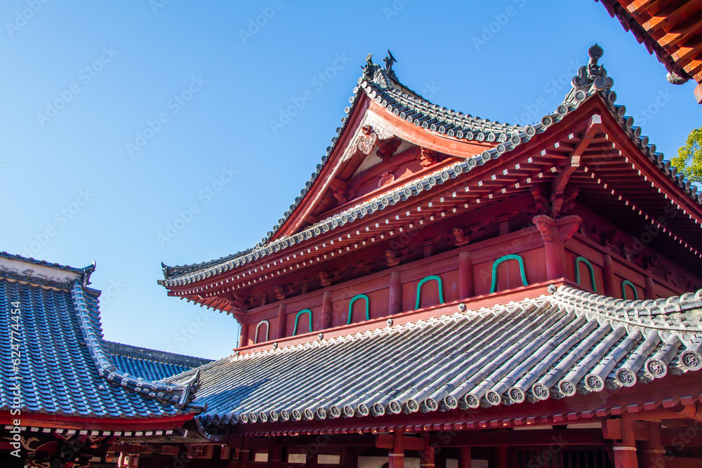 Sofukuji Temple architectural roof detail view in Nagasaki Japan, chinese style architecture Sofukuji Temple architectural roof detail view in Nagasaki Japan, chinese style architecture