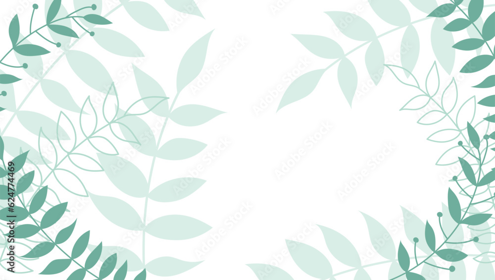 Spring design with space for text with green leaves. Minimalistic background with leaves. Green leaves in the background. Template for text with leaves Spring design with space for text with green leaves. Minimalistic background with leaves. Green leaves in the background. Template for text with leaves