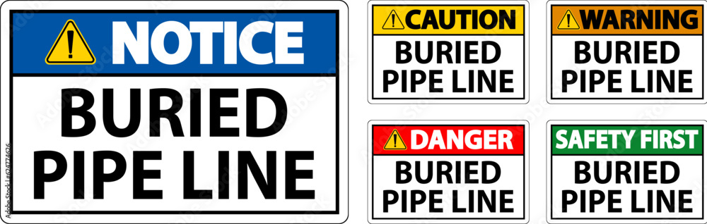 Fototapeta premium Caution Sign Buried Pipe Line On White Background