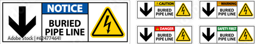 Free Download Caution Sign Buried Pipe Line With Down Arrow and Electric Shock Symbol - GFXLoad