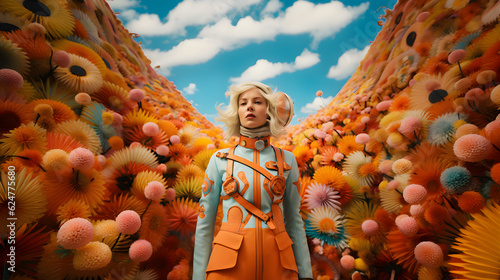 a beautiful flower power woman, fictional person created with generative ai
