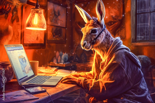 Stylish Giraffe Working on Laptop with Generative AI