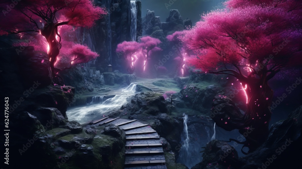 Fototapeta premium Enchanted Cherry Blossom Forest