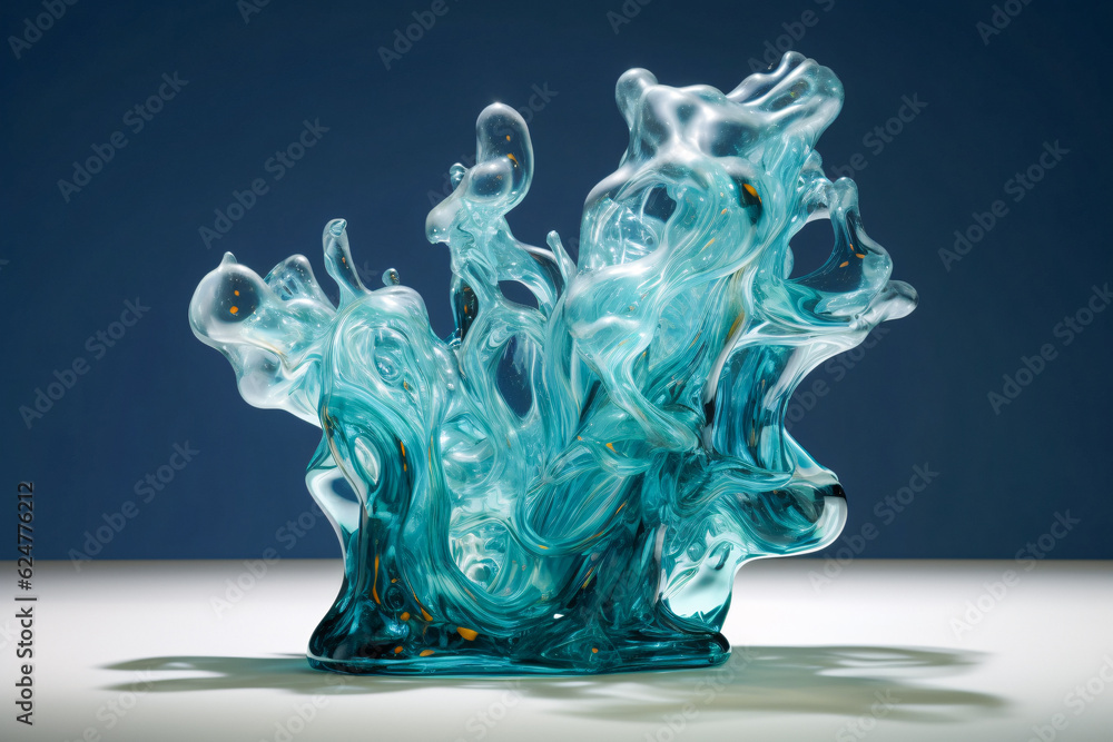 Glass Wave Sculpture on Table - Generative AI Glass Wave Sculpture on Table - Generative AI