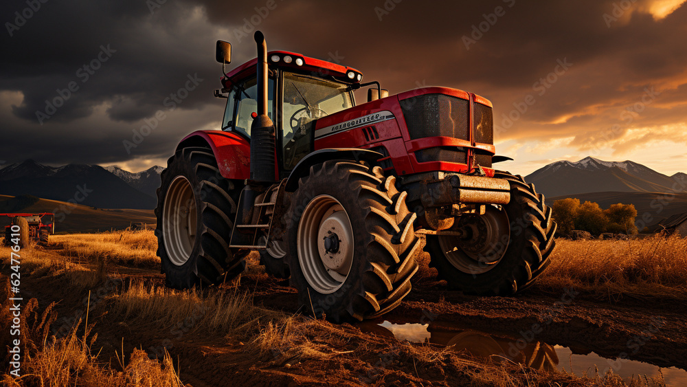 Fototapeta premium Tractor parked in Farmland.