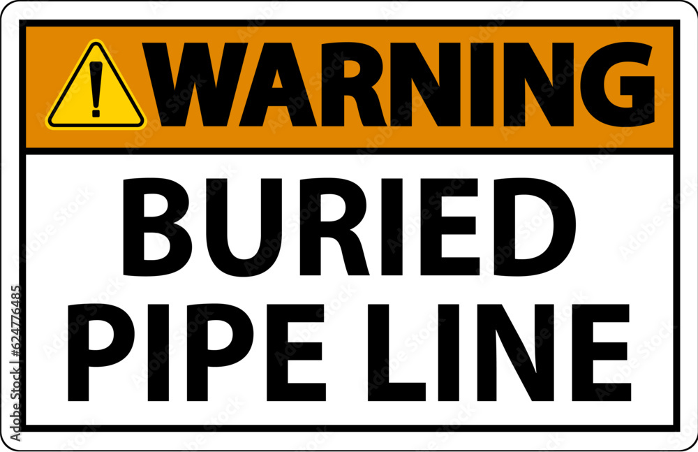 Warning Sign Buried Pipe Line On White Background