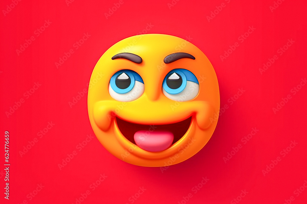 Fototapeta premium Cheerful Yellow Smiley Face on Vibrant Red Background - Enhanced with Generative AI