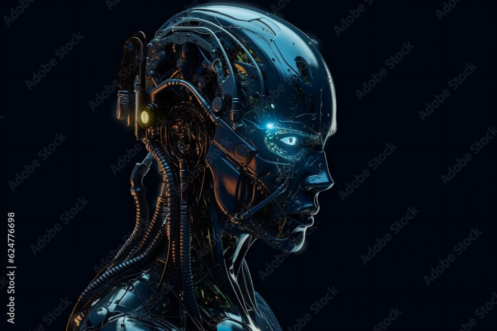 Robot Head with Glowing Eye - Enhanced by Generative AI Robot Head with Glowing Eye - Enhanced by Generative AI