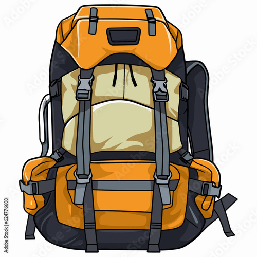 Tourist backpack, vector illustration, isolated on white background.