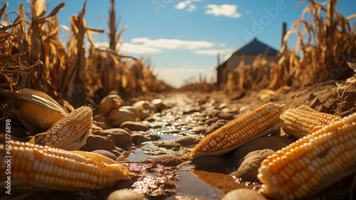 Corn Fields failed to Harvest in the Fields.