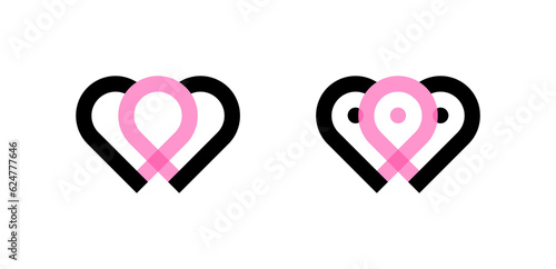 two hearts ribbon icon. teamwork concept. vector illustration isolated on white background