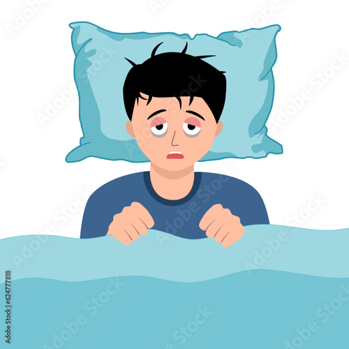 Man in blue shirt is insomnia. Because he cannot sleep tonight everyday.