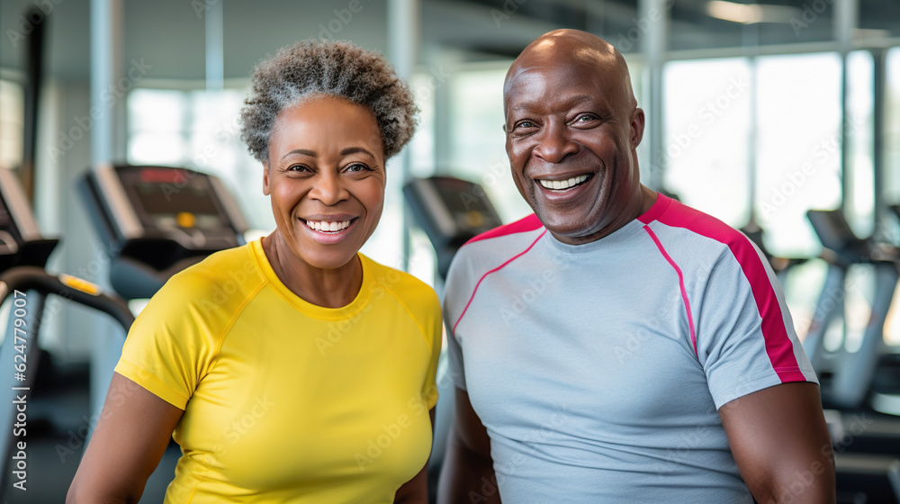 Active older couple in a gym, AI generated Active older couple in a gym, AI generated