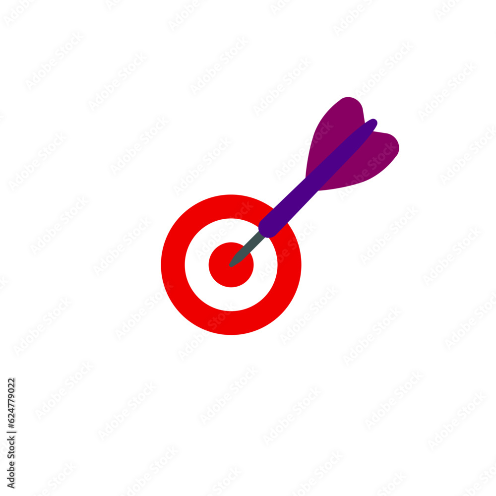 Dart hits the center of a small target. Color vector. Dart hits the center of a small target. Color vector.
