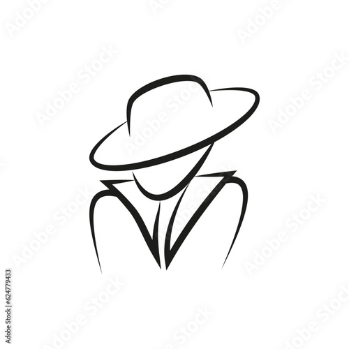 A man in a wide hat and cloak. Vector in hand drawn style. Outline and line style.