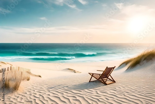 A beautiful view of a beach chair on a sand beach. 