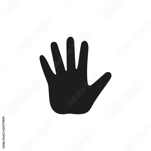One single empty open human hand palm with fingers splayed and spread wide. Vector silhouette.