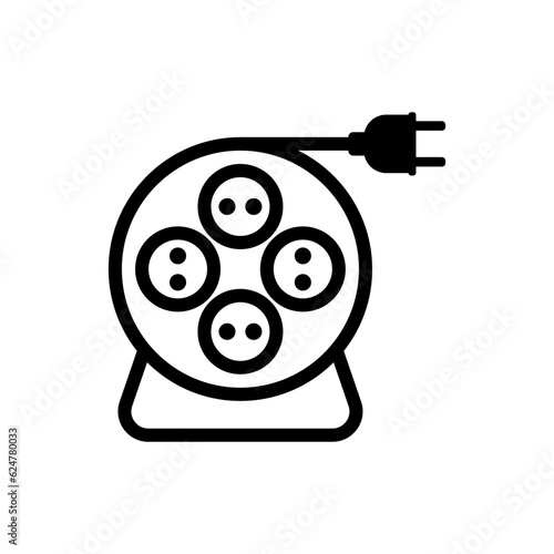 Extension cord icon with reel and electrical power plug.