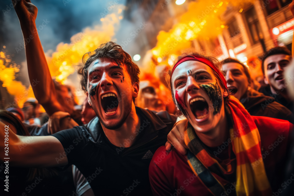 Belgian football fans celebrating a victory  