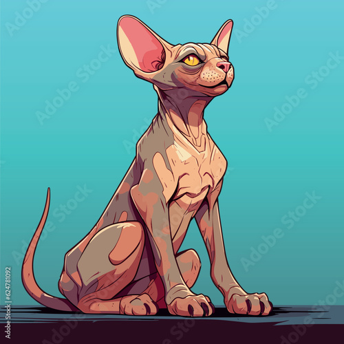 Cat Sphynx is sitting cartoon 16 bit