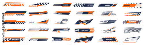 Sports stripes, car stickers black color. Racing decals for tuning set. Vector illustration.