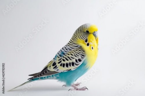 Murais de parede Blue budgie bird on white background Generative AI