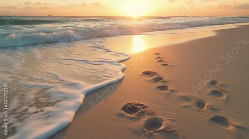 footprints on the beach HD 8K wallpaper Stock Photographic Image 