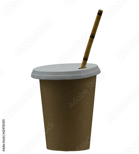 Foto Disposable paper cup, lid, and drinking straw