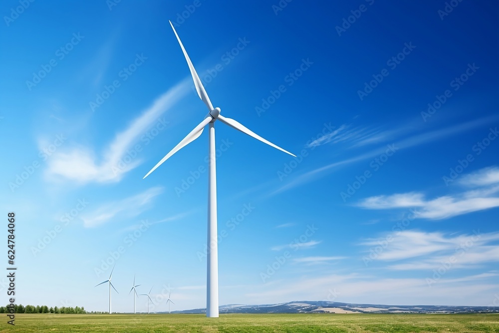 tel Wind Turbine in a Rural Landscape on a Sunny Day, Symbolizing Renewable Energy. Generative Ai. tel Wind Turbine in a Rural Landscape on a Sunny Day, Symbolizing Renewable Energy. Generative Ai.
