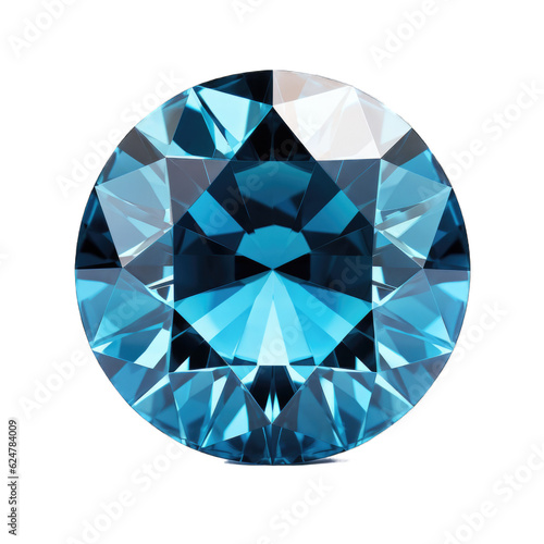 Blue Zircon gem isolated on transparent background. Generative AI