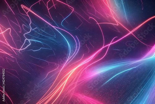 Digital Dreamscape: Abstract Futuristic Background with Vibrant Neon Waves, Data Mountains, and Bokeh Lights. A Captivating Representation of Data Transfer and a Mesmerizing Wallpaper