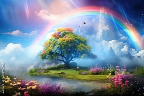 Summer abstract ecology background with rainbow