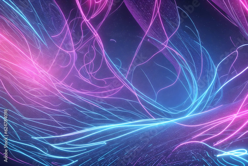 Digital Dreamscape: Abstract Futuristic Background with Vibrant Neon Waves, Data Mountains, and Bokeh Lights. A Captivating Representation of Data Transfer and a Mesmerizing Wallpaper