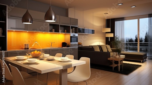 Wallpaper Mural Stylish Apartment Interior With Modern Kitchen Idea For Home Design, generative ai Torontodigital.ca