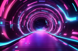 Digital Dreamscape: Abstract Futuristic Background with portal tunnel Vibrant Neon Waves, Data Mountains, and Bokeh Lights. A Captivating Representation of Data Transfer and a Mesmerizing Wallpaper