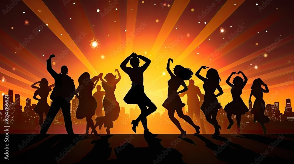 Young Happy People Are Dancing In Club Nightlife And Disco Concept, generative ai Young Happy People Are Dancing In Club Nightlife And Disco Concept, generative ai