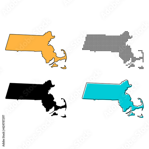 Set of Massachusetts map, united states of america. Flat concept icon vector illustration