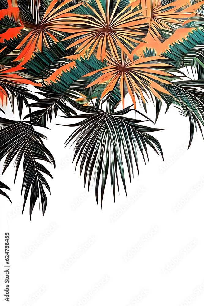 Fototapeta premium Decorative earth tone colored branches and leaves in illustrative style
