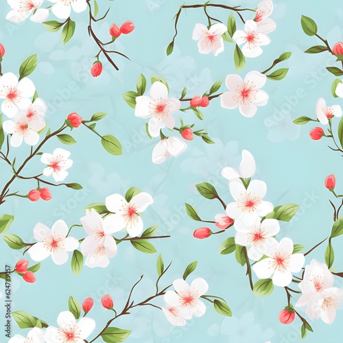 Cherry blossom seamless pattern wallpaper background, ai generated