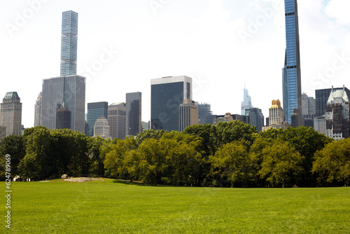 New York City. A sunny day in Central Park. View of 59th street from Central Park. 2023