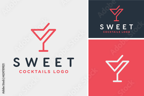 Initial Letter S with Martini Cocktail Glass and Straw for Liquor Drink Beverages Bar logo design