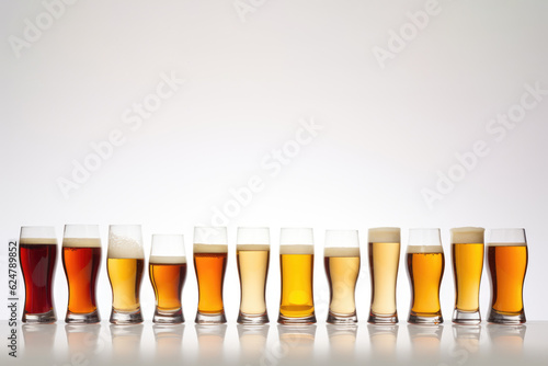 Set of beer glasses on a white background. Generative AI