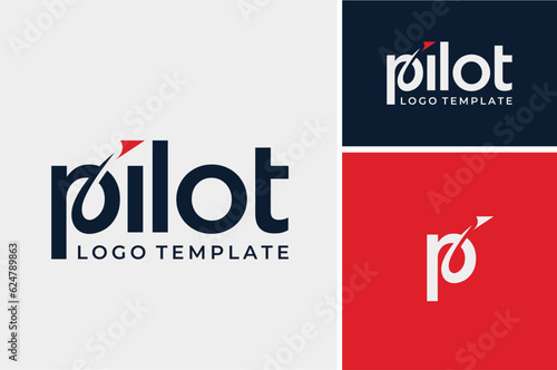 Initial Letter P Pilot Paper Plane Fly word mark logotype lettering typography for Airplane Flight Airline Aircraft Aviation logo design