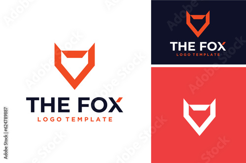 Geometric Red Fox Vixen coyote jackal dog wolf head simple modern minimalist logo design