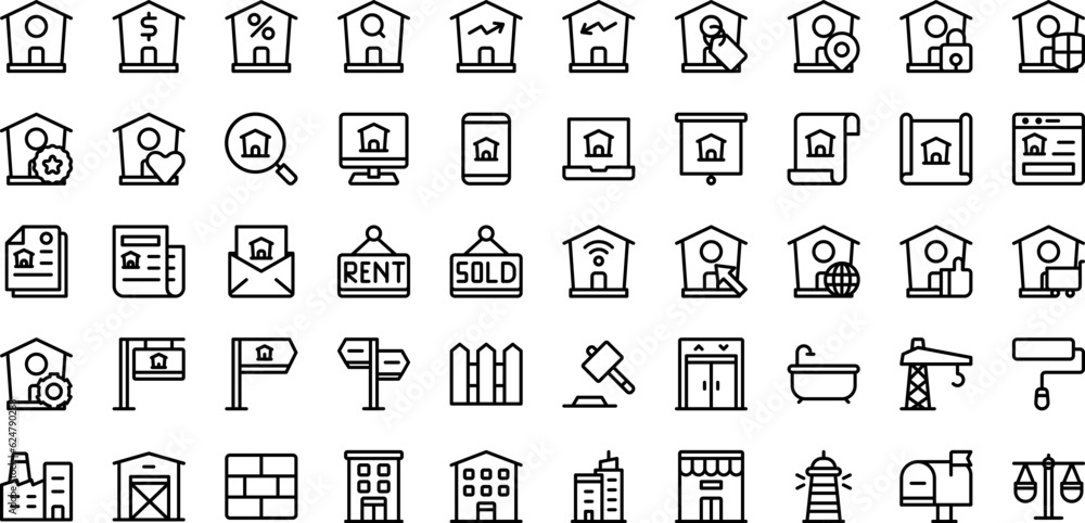 Real Estate Icons Outline Style for Any Purpose Real Estate Icons Outline Style for Any Purpose