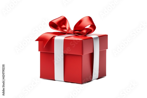 red gift box with ribbon on white background